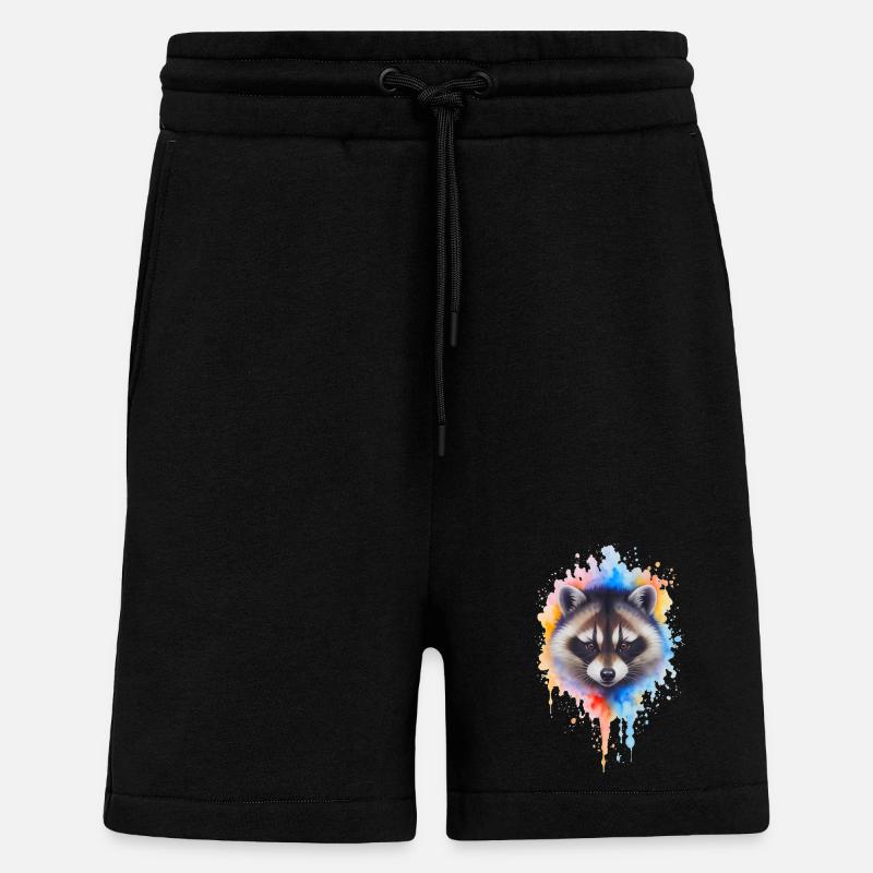 Aquarell Waschbär Farbexplosion - Shorts - made by SPREAD - SOLID BLACK