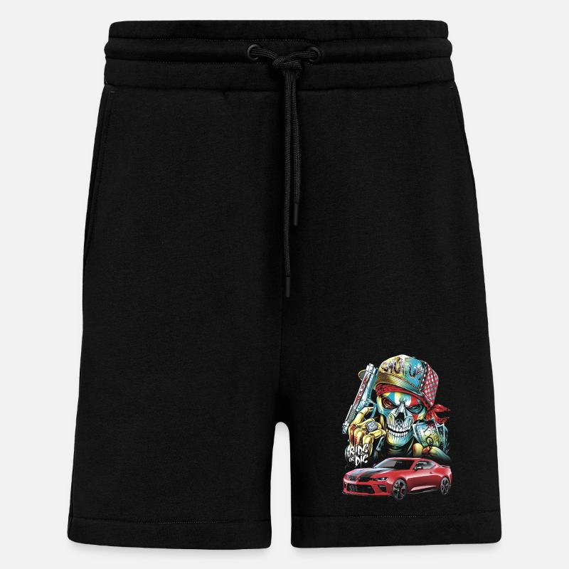 Schädel, Mutig, Rotes Auto - Shorts - made by SPREAD - SOLID BLACK