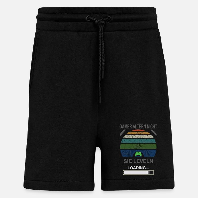 Gamer Leveling Loading Retro Sunburst - Shorts - made by SPREAD - SOLID BLACK