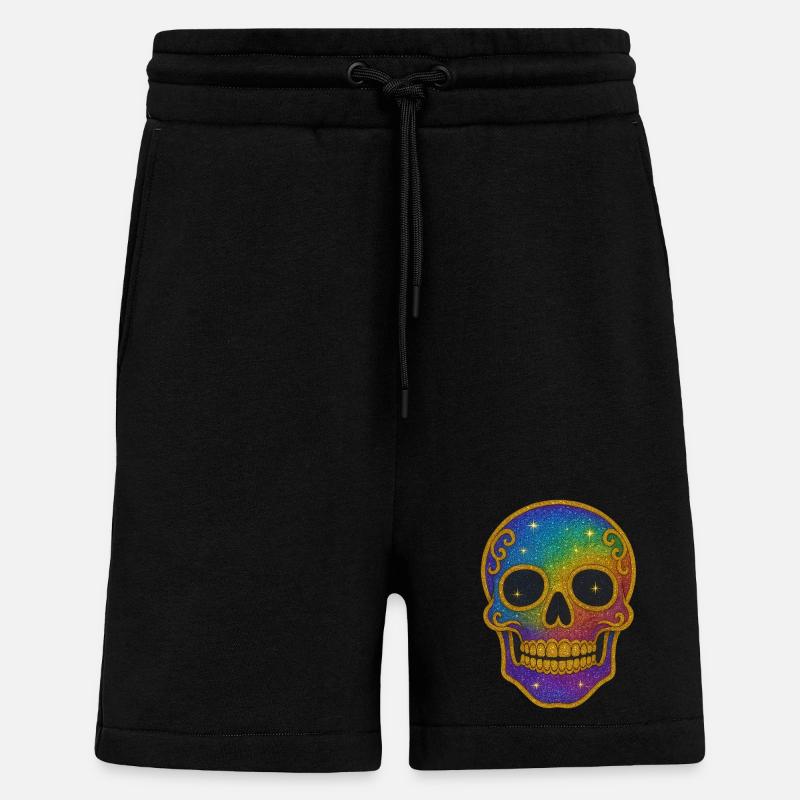 Regenbogen Glitzer Totenkopf Halloween - Shorts - made by SPREAD - SOLID BLACK