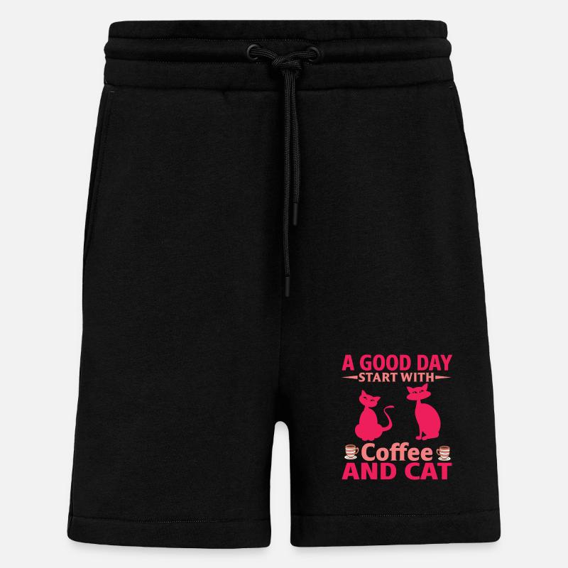 Bonjour, commencez le café, chats - Short bio décontracté fabriqué en UE - SOLID BLACK