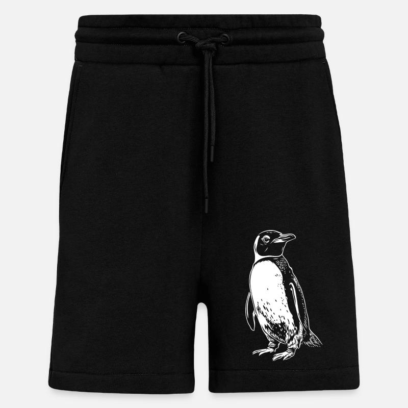 Dessin du pingouin blanc - Short bio décontracté fabriqué en UE - SOLID BLACK