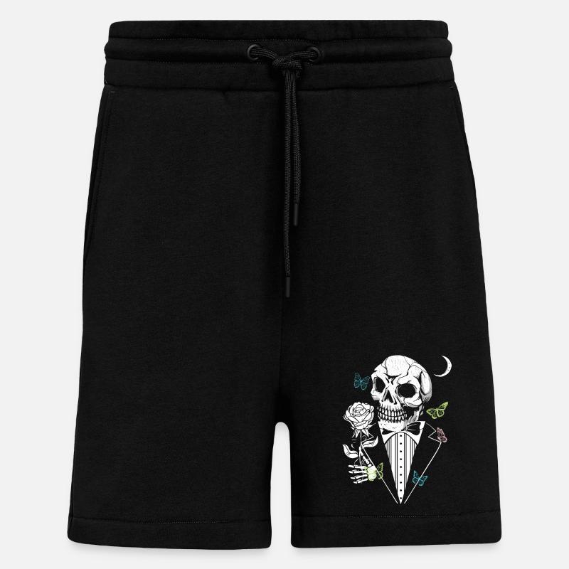 Crâne de Gentelman avec Rose - Short bio décontracté fabriqué en UE - SOLID BLACK
