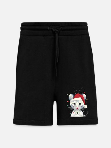 Schneemaus im geometrischen Weihnachtsdesign - Shorts - made by SPREAD - SOLID BLACK