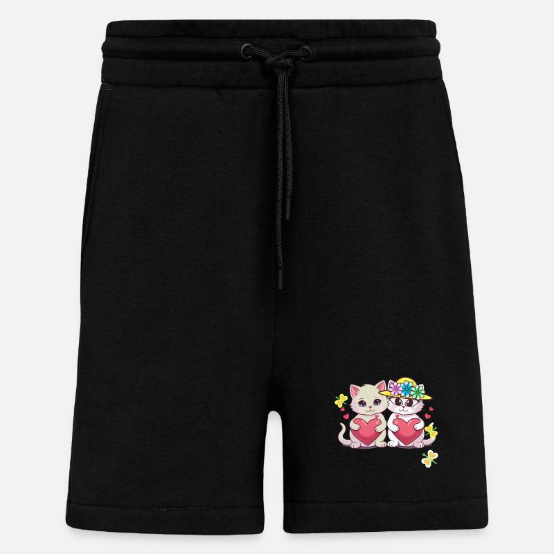 Valentine's Day Cat Kitten Hearts - Shorts - made by SPREAD - SOLID BLACK