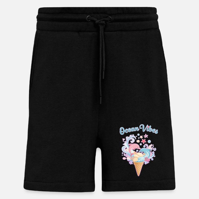 Cream & Dolphins Design 🍦🐬🐬 - Shorts - made by SPREAD - SOLID BLACK