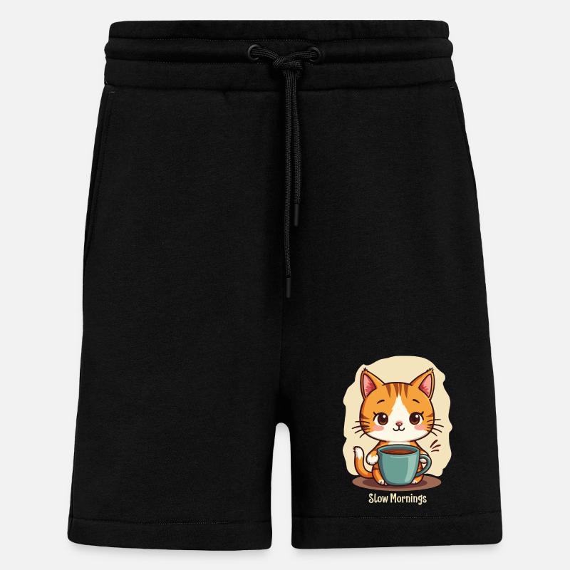 Langsame Morgenkatze mit Kaffee - Shorts - made by SPREAD - SOLID BLACK