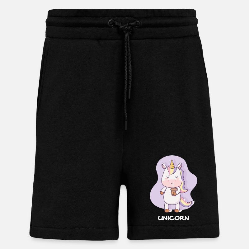 Coffee-drinking unicorn - Shorts - made by SPREAD - SOLID BLACK