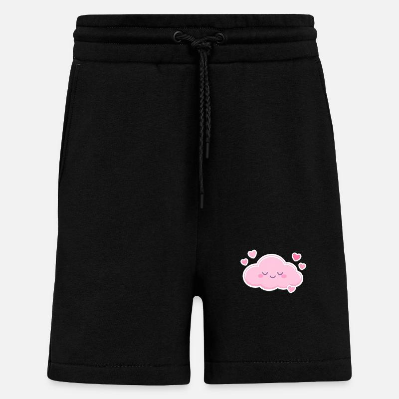 Pink Cloud Hearts Kawaii - Shorts - made by SPREAD - SOLID BLACK