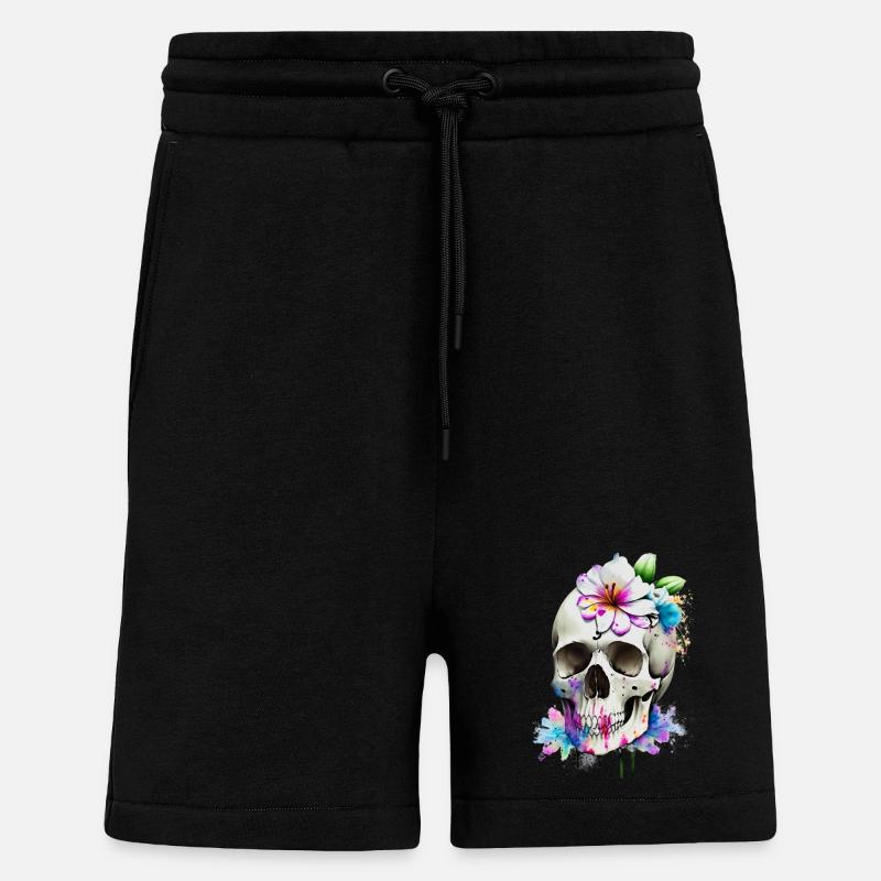 Crâne avec lys - Short bio décontracté fabriqué en UE - SOLID BLACK