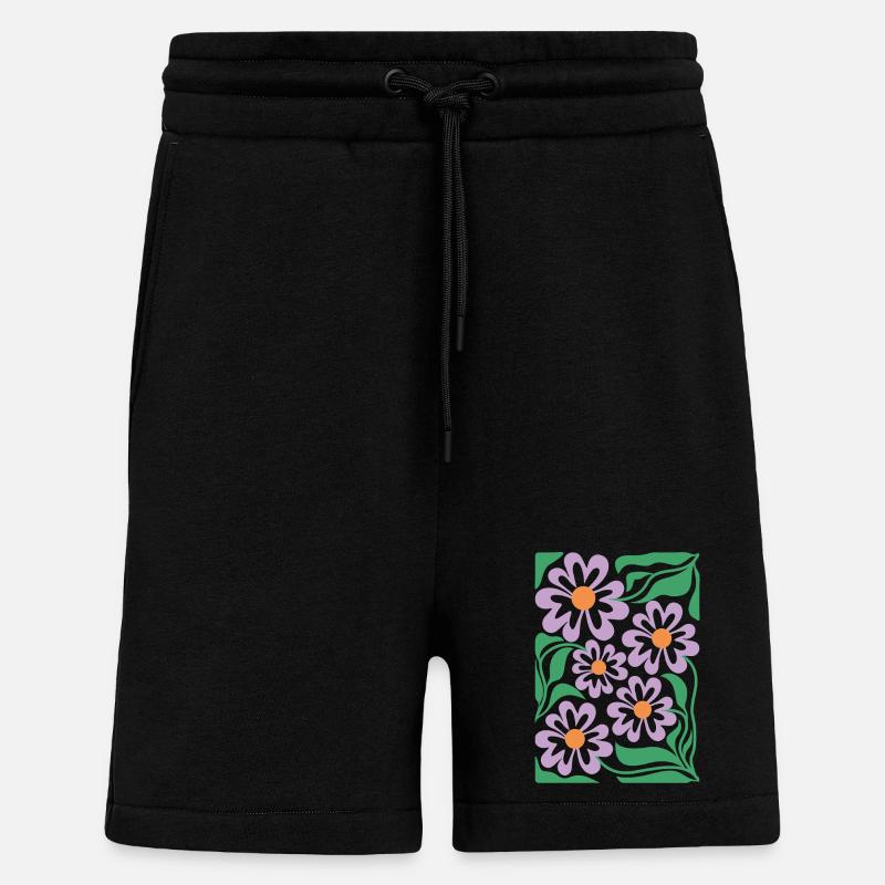 Lila Blumen Muster Boho Flora  - Shorts - made by SPREAD - SOLID BLACK