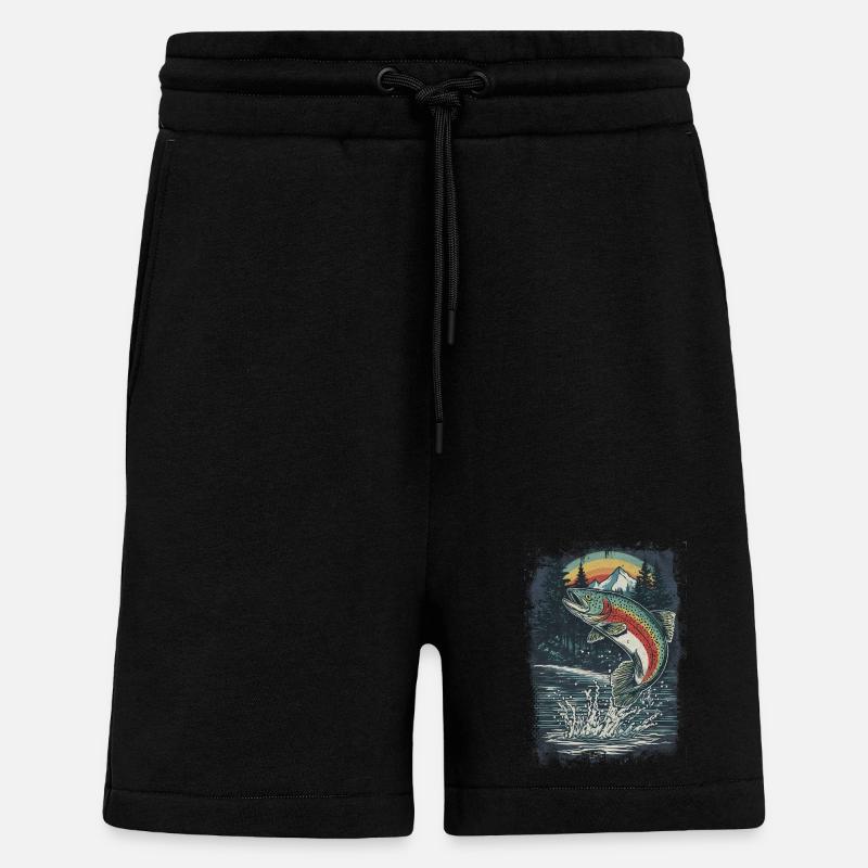 Springende Regenbogenforelle – Retro Anglermotiv - Shorts - made by SPREAD - SOLID BLACK