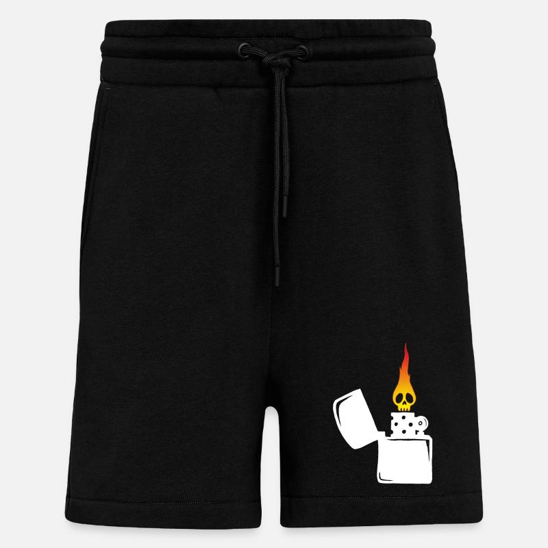 flaming skull and white lighter - Shorts - made by SPREAD - SOLID BLACK