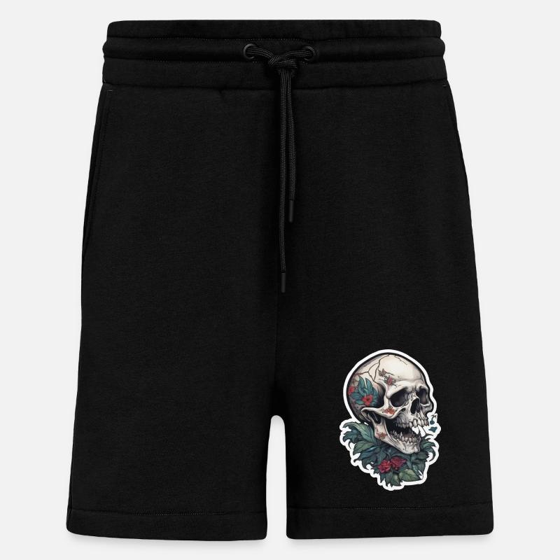 Tattoo Print Skull Design - Shorts - made by SPREAD - SOLID BLACK
