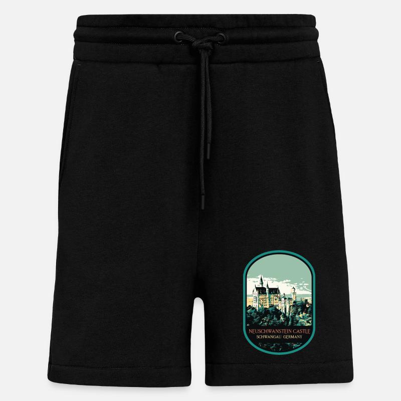 Silhouette du château de Neuschwanstein - Short bio décontracté fabriqué en UE - SOLID BLACK