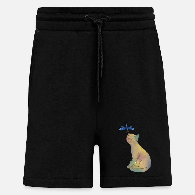 Katze mit blauer Libelle - Shorts - made by SPREAD - SOLID BLACK
