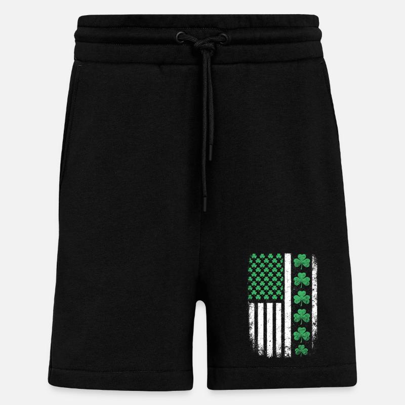 Drapeau américain du Trèfle Saint-Patrick - Short bio décontracté fabriqué en UE - SOLID BLACK