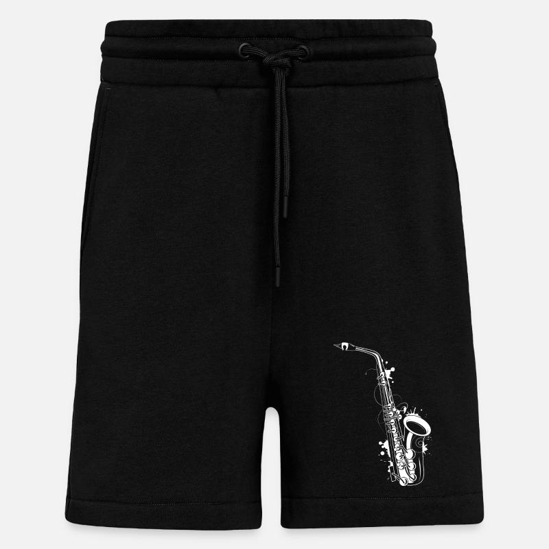 graffiti saxophone blanc - Short bio décontracté fabriqué en UE - SOLID BLACK