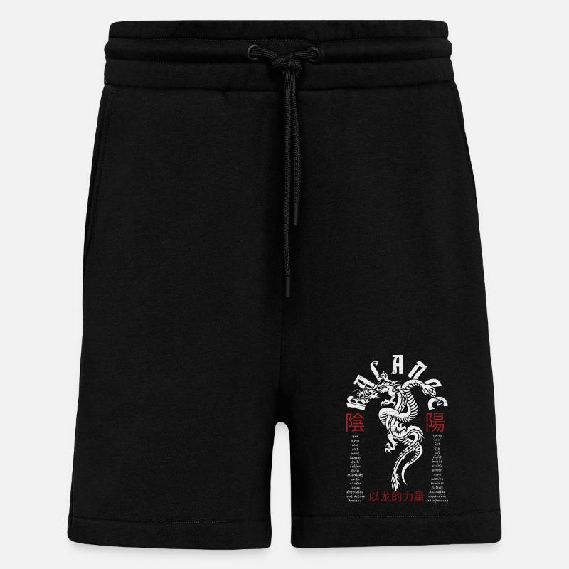 Dragon et serpent chinois - Short bio décontracté fabriqué en UE - SOLID BLACK