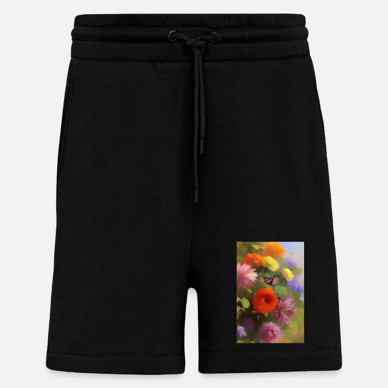 Fleurs et papillon - Short bio décontracté fabriqué en UE - SOLID BLACK