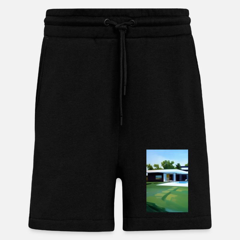 Villa blanche avec piscine - Short bio décontracté fabriqué en UE - SOLID BLACK