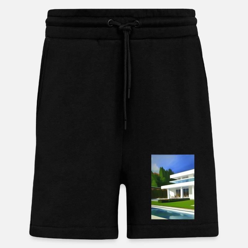 Villa blanche avec piscine - Short bio décontracté fabriqué en UE - SOLID BLACK