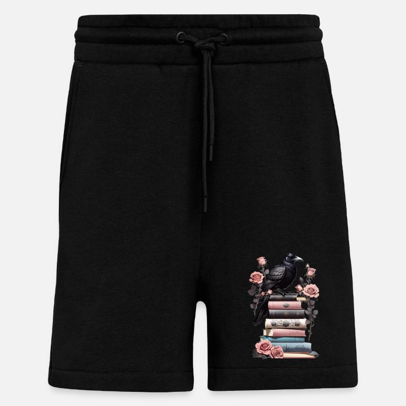 Bücherstapel mit Rabe - Shorts - made by SPREAD - SOLID BLACK