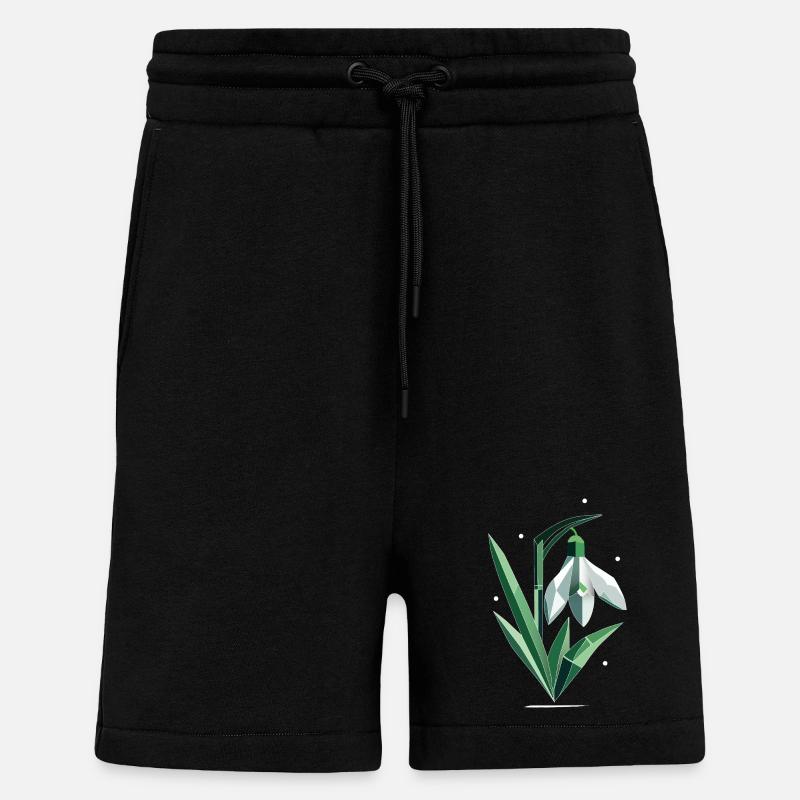 Delicate Polygonal Snowdrop Illustration - Shorts - made by SPREAD - SOLID BLACK