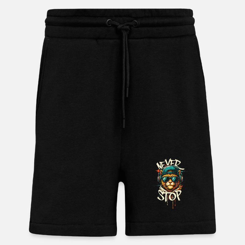 Cat Head Graffiti Hip-Hop - Shorts - made by SPREAD - SOLID BLACK