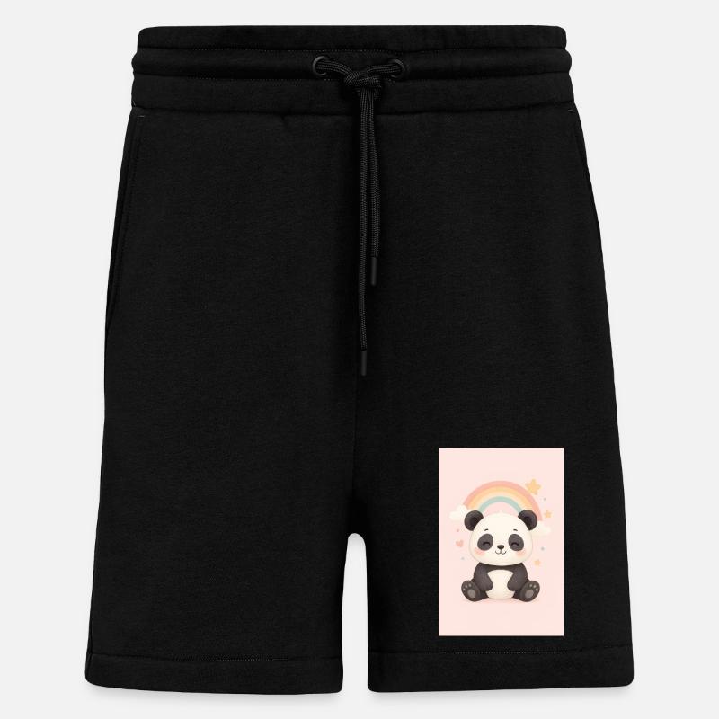 Panda mignon avec arc-en-ciel et étoiles - Short bio décontracté fabriqué en UE - SOLID BLACK