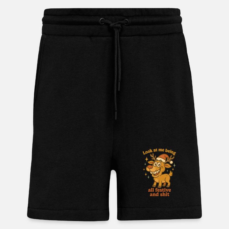 Renne de Noël, regarde-moi - Short bio décontracté fabriqué en UE - SOLID BLACK