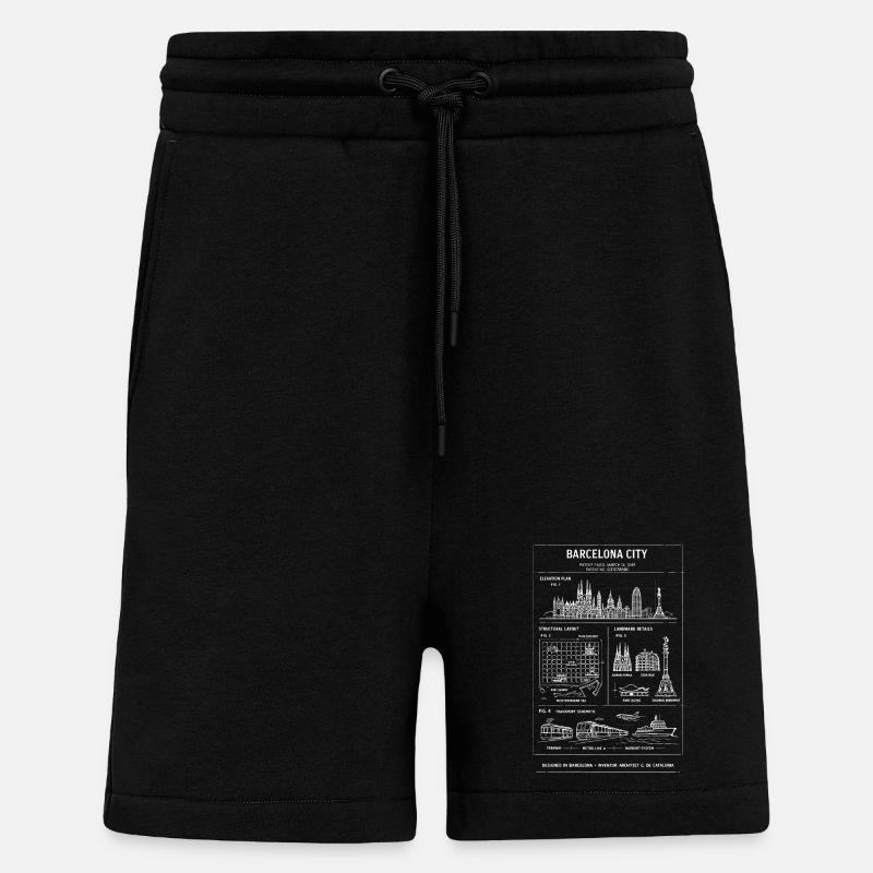 Modèle de la Skyline de Barcelone - Short bio décontracté fabriqué en UE - SOLID BLACK