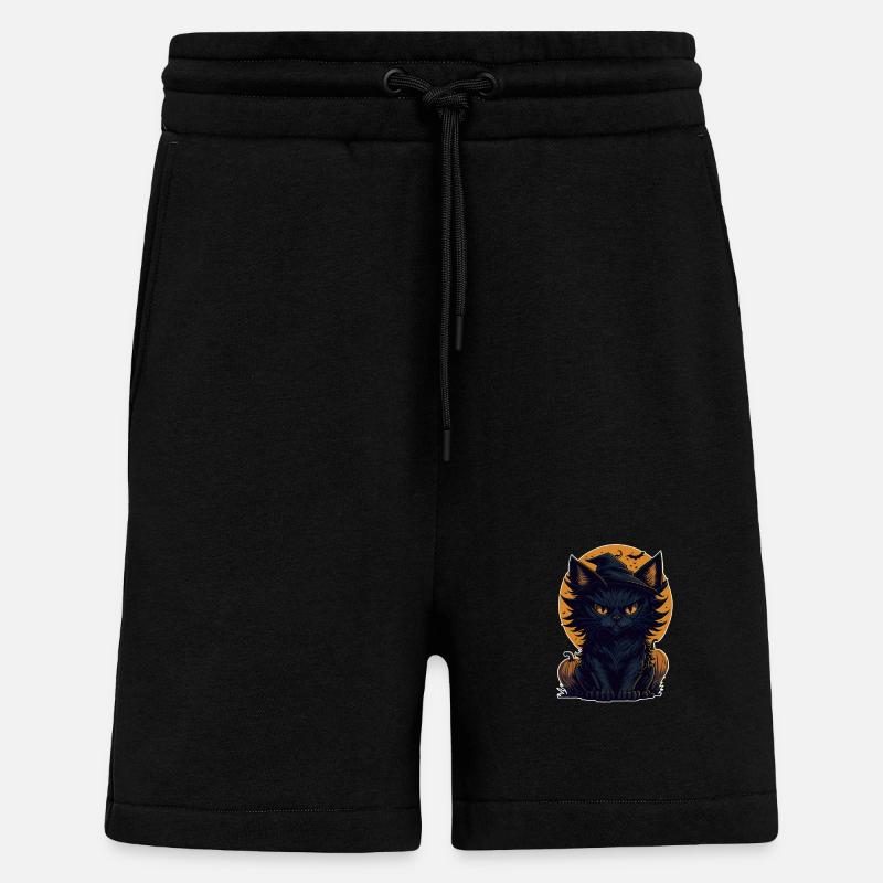 Chat Chat Noir Halloween - Short bio décontracté fabriqué en UE - SOLID BLACK