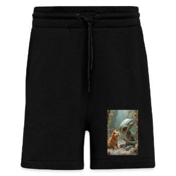 Außerirdische Kreatur mit Katzengefährte - Shorts - made by SPREAD - SOLID BLACK - Vorne