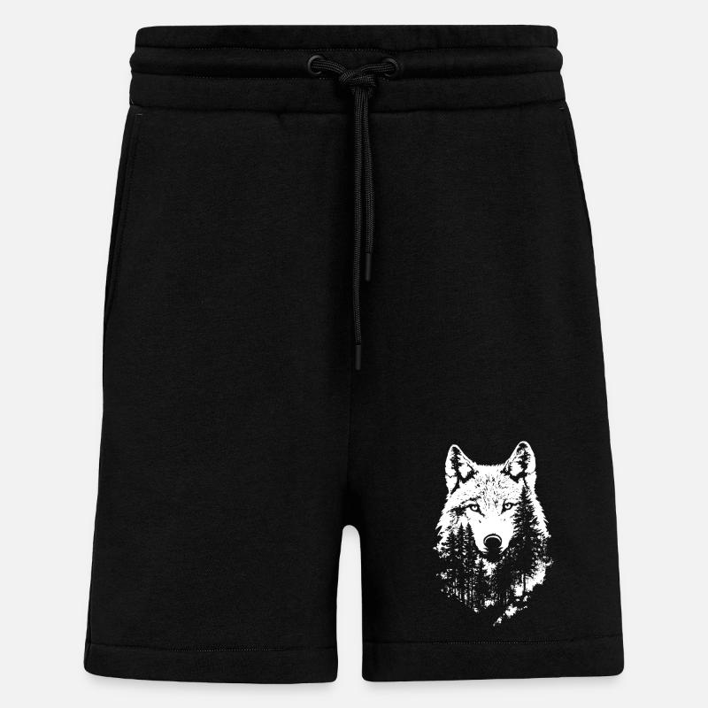 Wolf Face Forest Silhouette - Shorts - made by SPREAD - SOLID BLACK