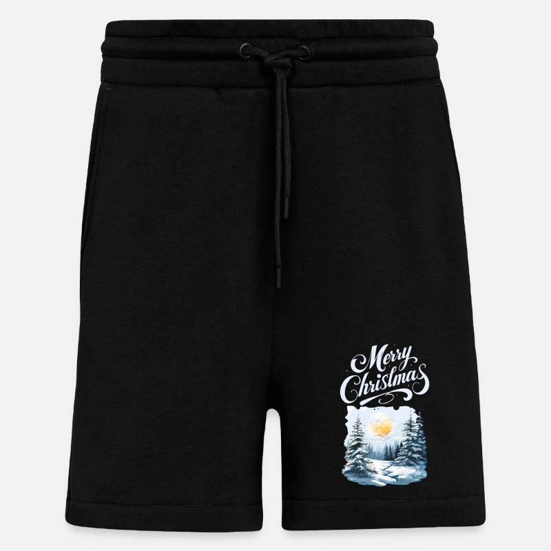 Joyeux Noël Forêt Paysage - Short bio décontracté fabriqué en UE - SOLID BLACK