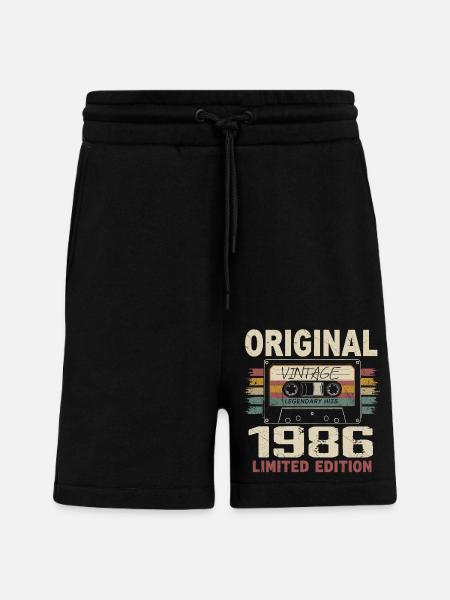1986 Verjaardagscadeau 1986 Vintage 1986 Retro - Organic relaxed shorts made in EU - SOLID BLACK