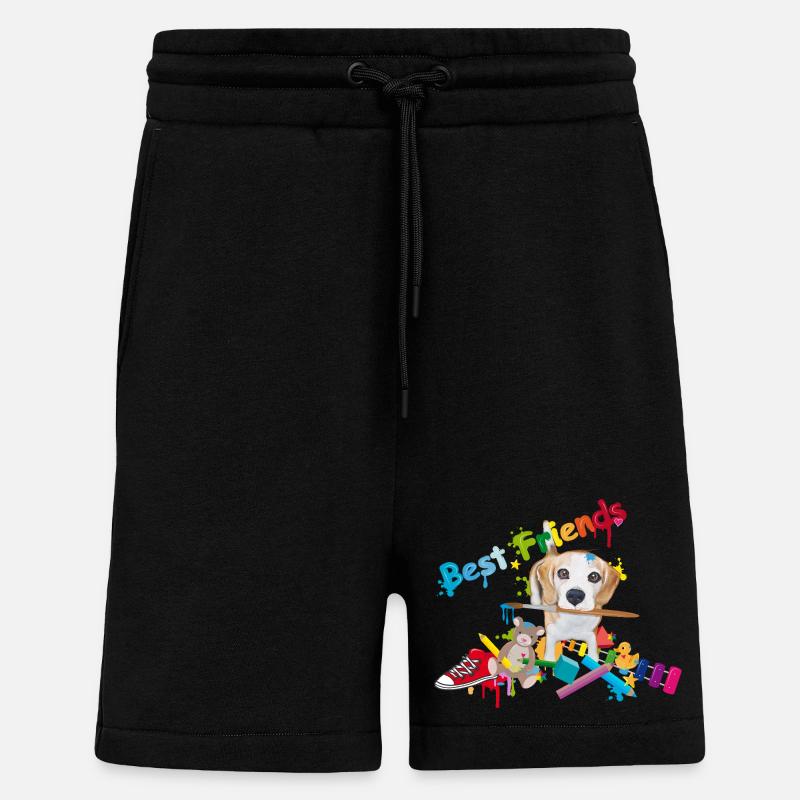 Bunter Freundschaftsgruß mit Beagle & Spielzeug - Shorts - made by SPREAD - SOLID BLACK