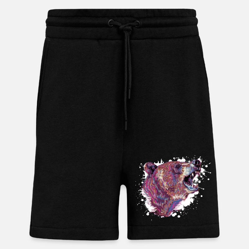 Tête d’ours Neon Splash - Short bio décontracté fabriqué en UE - SOLID BLACK