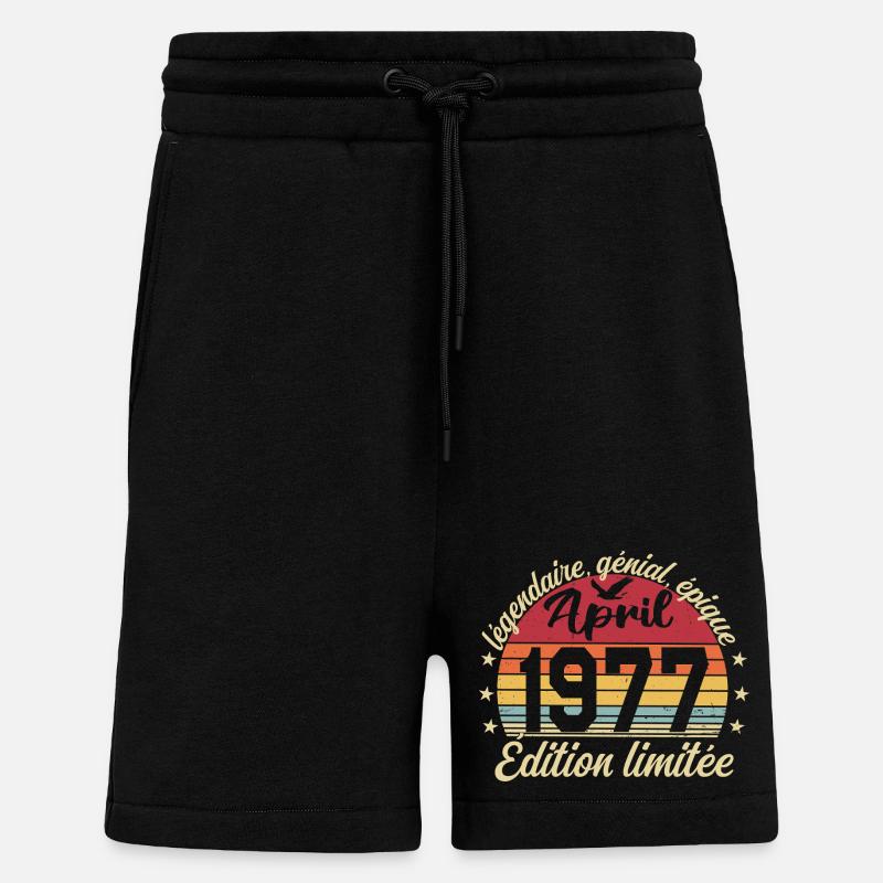 1977 avril Anniversaire avril 1977 - Short bio décontracté fabriqué en UE - SOLID BLACK