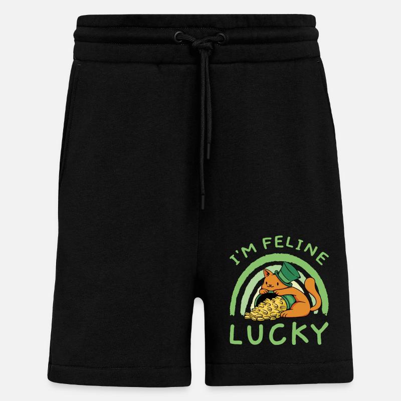 Saint-Patrick Chat heureux Kitty Chaton - Short bio décontracté fabriqué en UE - SOLID BLACK