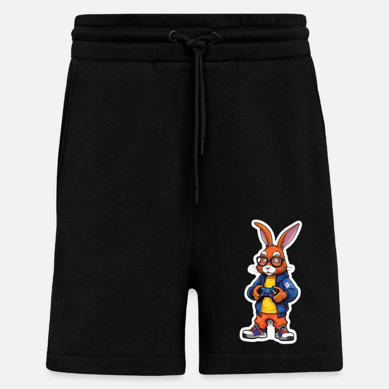 Lapin gamer avec manette - Short bio décontracté fabriqué en UE - SOLID BLACK