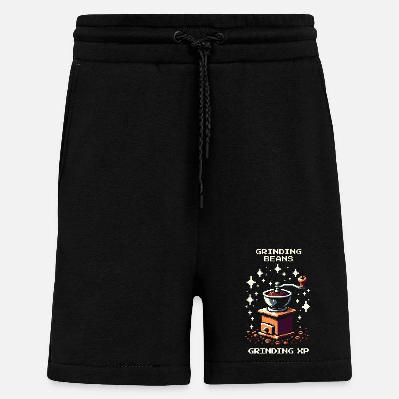 Bohnen mahlen, XP sammeln | Kaffee Barista - Shorts - made by SPREAD - SOLID BLACK