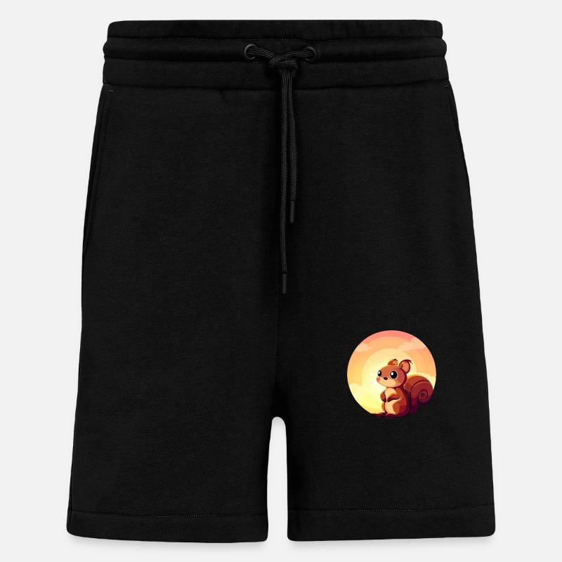 Squirrel Round Sunset Design - Short bio décontracté fabriqué en UE - SOLID BLACK