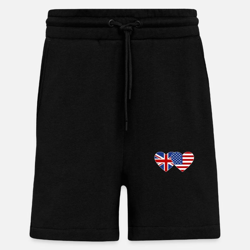 Royaume-Uni États-Unis Drapeau Coeur - Short bio décontracté fabriqué en UE - SOLID BLACK