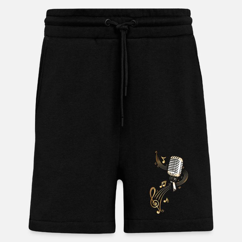Retro Mikrofon mit Musiknoten. Microphon. Gold. - Shorts - made by SPREAD - SOLID BLACK