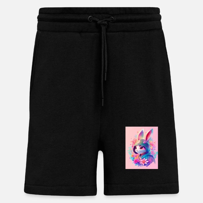 Lapin dans le style numérique - Short bio décontracté fabriqué en UE - SOLID BLACK