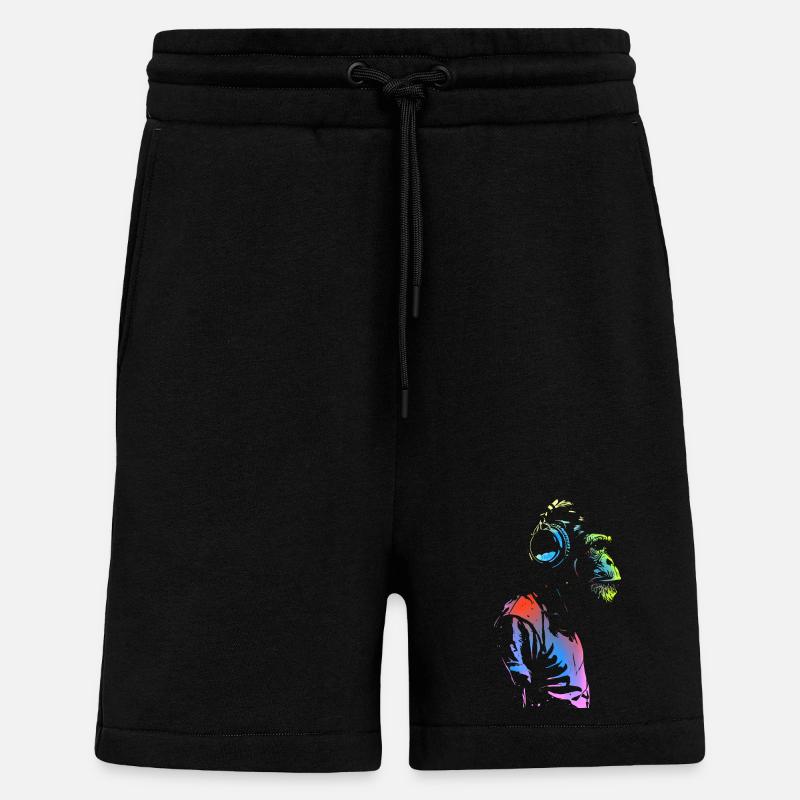 Singe avec des écouteurs 🎧 - Short bio décontracté fabriqué en UE - SOLID BLACK