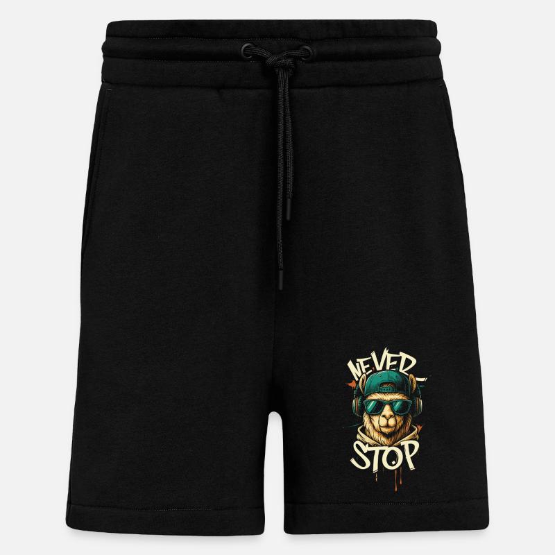 Llama DJ Never Stop - Short bio décontracté fabriqué en UE - SOLID BLACK