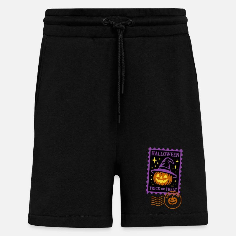 Timbre-poste - Citrouille d'Halloween avec chapeau magique - Short bio décontracté fabriqué en UE - SOLID BLACK